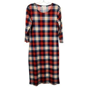 Sign Here Womens 3/4 Sleeve Midi Shift Dress Multicolor Plaid Size M